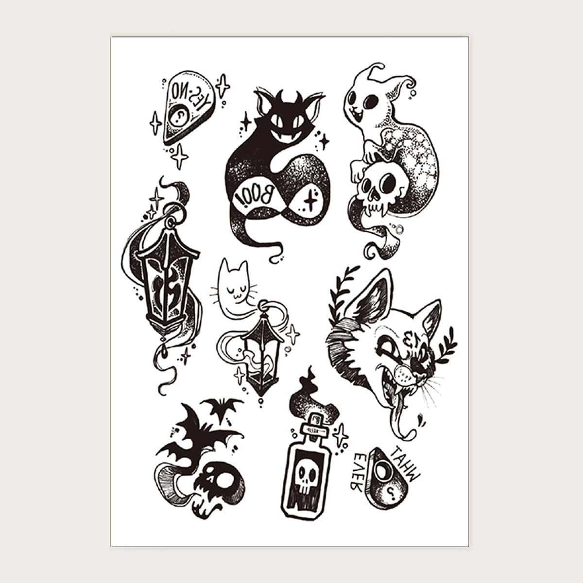 

1sheet Halloween Cartoon Graphic Tattoo Sticker, Black