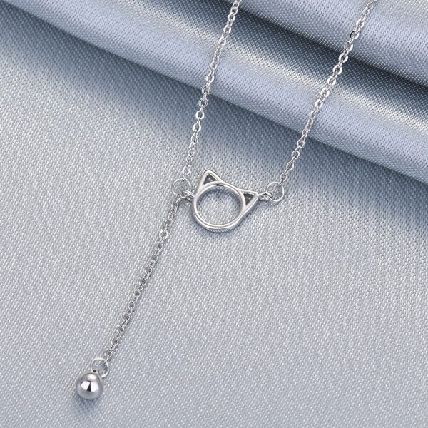 

Platinum Plated Cat Head Charm Necklace, Silver