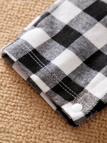 Yierying Baby Boy Patch Pocket Button Front Gingham Jumpsuit - Black and White - View 3