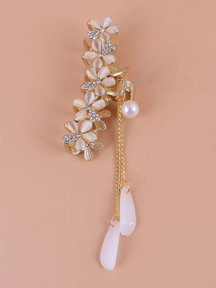 Flower Decor Hair Claw Elegant - Gold - View 5