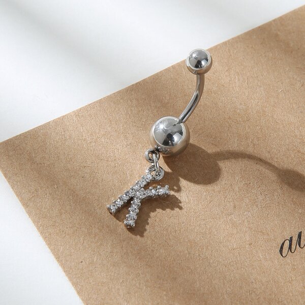 

Letter Charm Navel Belly Ring, Silver
