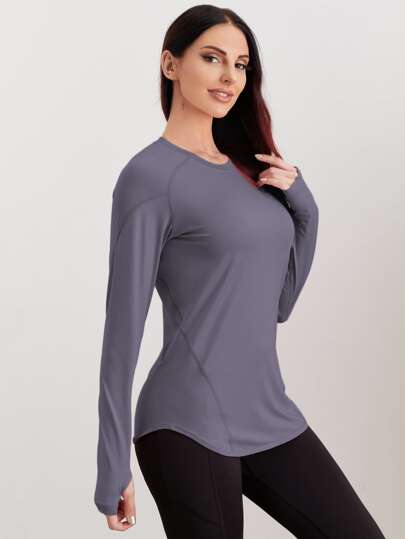 Breathable Sports Long Sleeve Tee With Thumb Holesworkout Tank Top