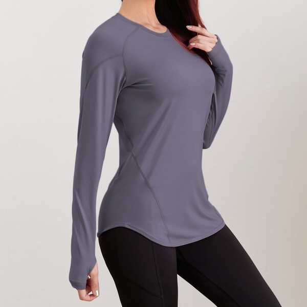 

Raglan Sleeve Sports Tee With Thumb Holes, Mauve purple