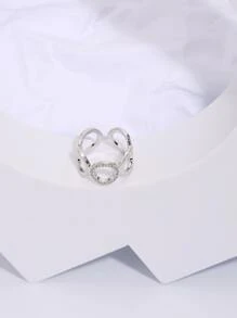 方晶鋯石裝飾鏤空開口戒指 - 銀色 - 查看 3