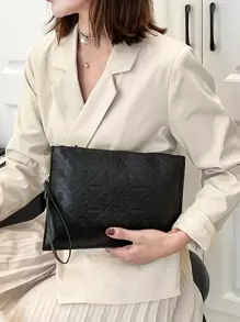 Geo Graphic Clutch Bag - Black - View 1