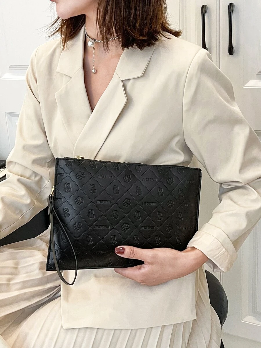 Geo Graphic Clutch Bag - Black - View 1