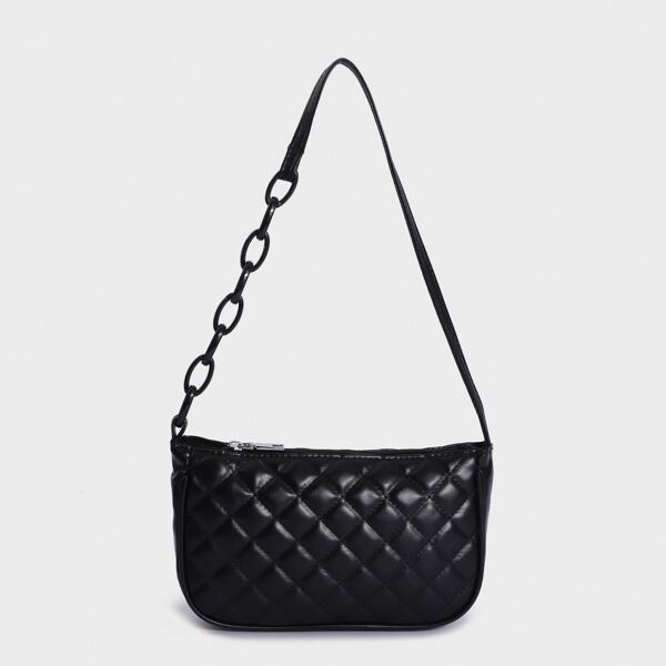 

Minimalist Quilted Baguette Bag, Black
