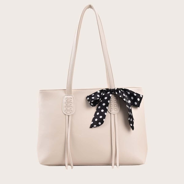 

Minimalist Twilly Scarf Decor Shoulder Tote Bag, Beige