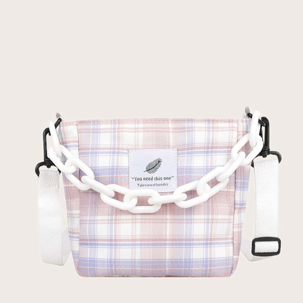 

Chain Decor Plaid Pattern Square Bag, Multicolor