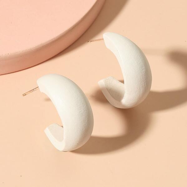 

Wood Open Hoop Earrings, White