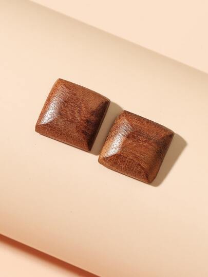 Wooden Geo Decor Stud Earrings