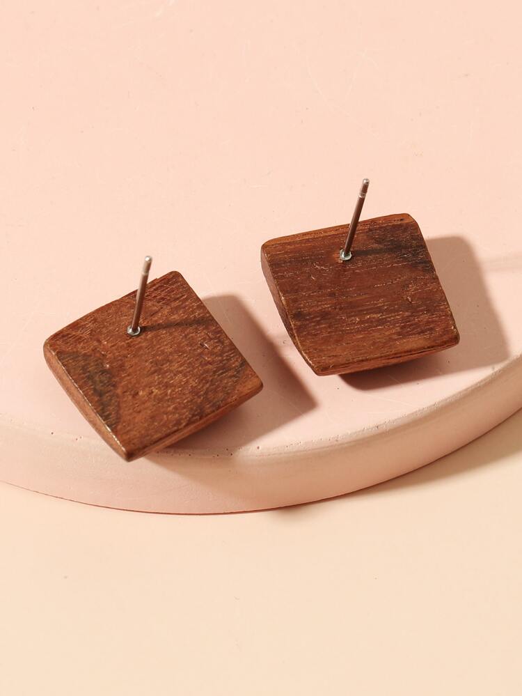 Wooden Geo Decor Stud Earrings