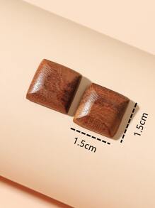 木頭幾何裝飾耳釘 - 咖啡棕 - 查看 4