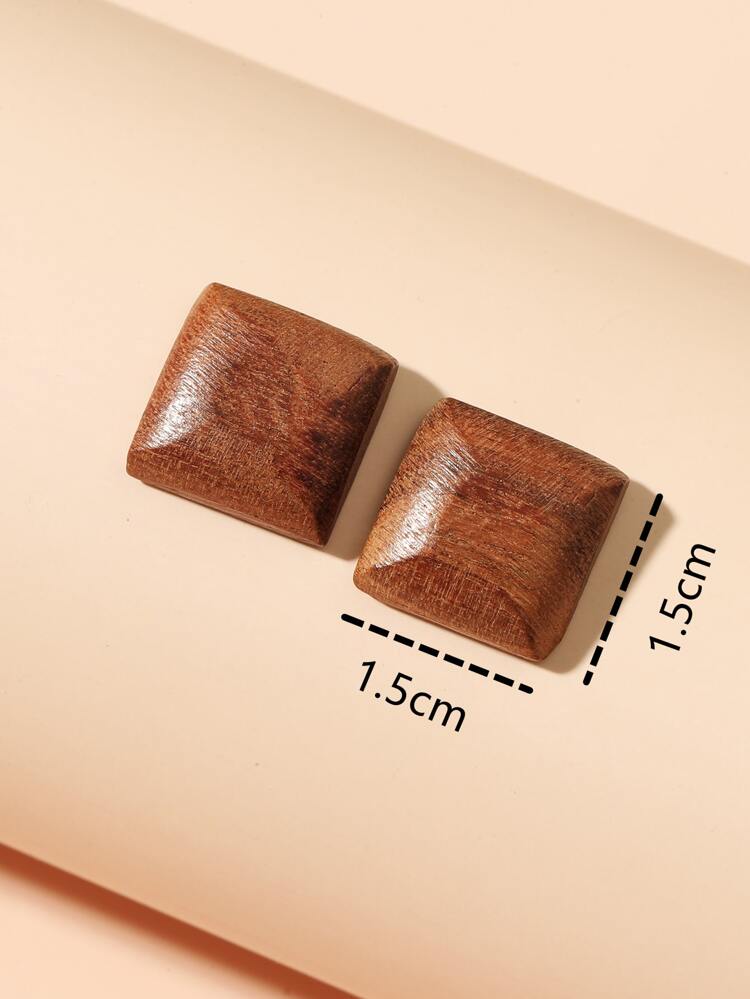Wooden Geo Decor Stud Earrings