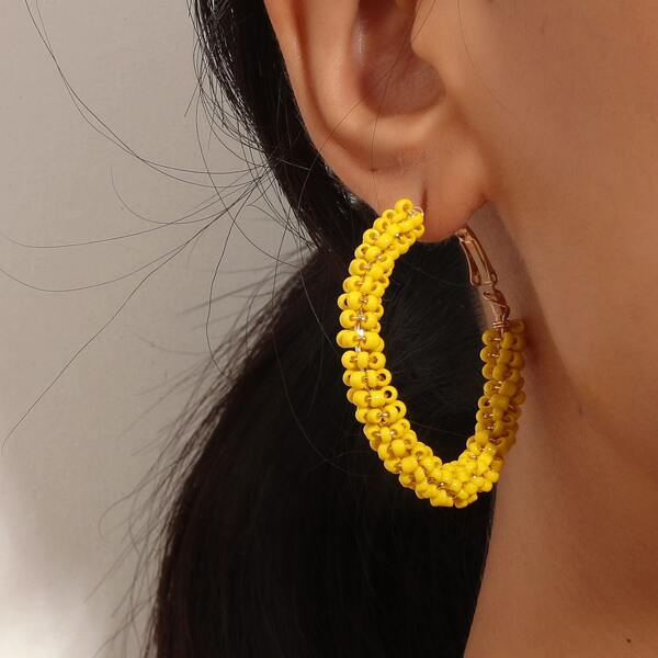 

Beaded Hoop Earrings, Yellow