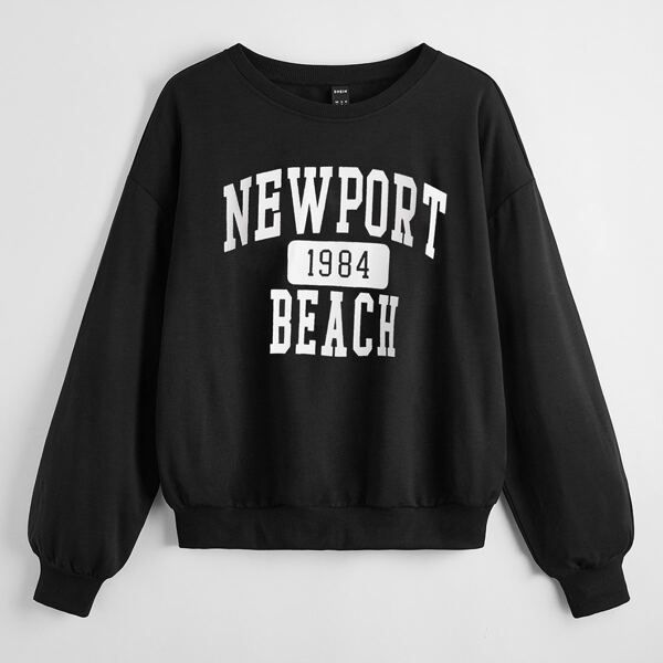

Letter Graphic Drop Shoulder Pullover, Black