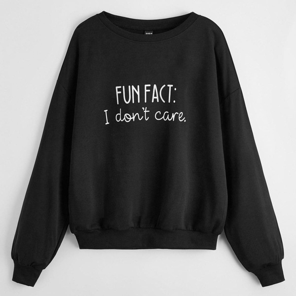 

Slogan Graphic Drop Shoulder Pullover, Black