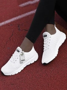 女士白色路跑步鞋帶字母拼貼和繫帶閉合 - 白色 - 查看 1