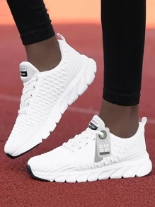 女士白色路跑步鞋帶字母拼貼和繫帶閉合 - 白色 - 查看 2