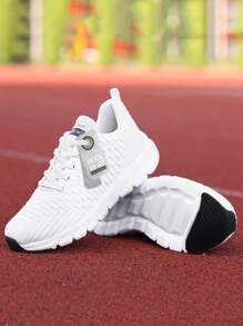 女士白色路跑步鞋帶字母拼貼和繫帶閉合 - 白色 - 查看 4