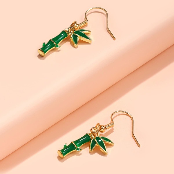 

Bamboo Design Drop Earrings, Green
