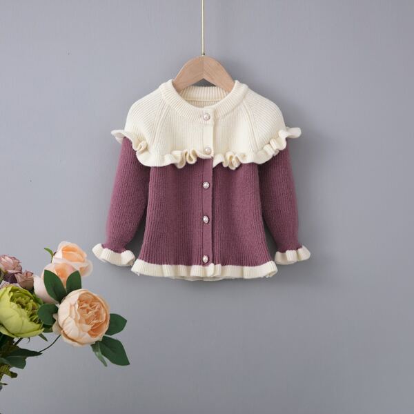 

Toddler Girls Two Tone Frill Trim Flounce Sleeve Cardigan, Multicolor