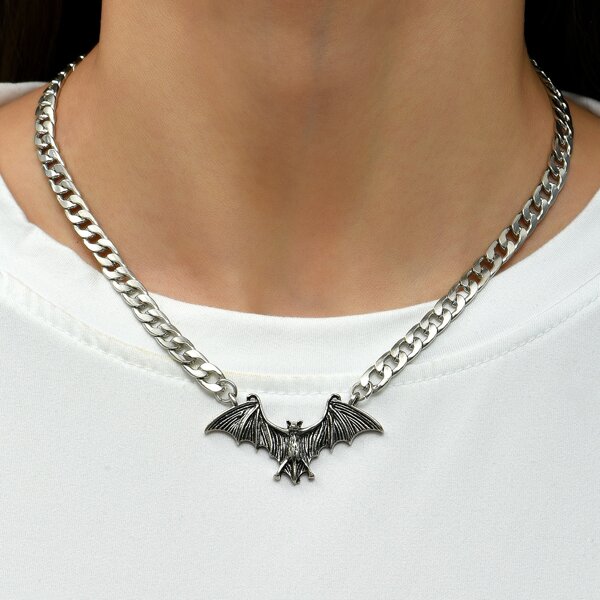 

Bat Charm Necklace, Silver