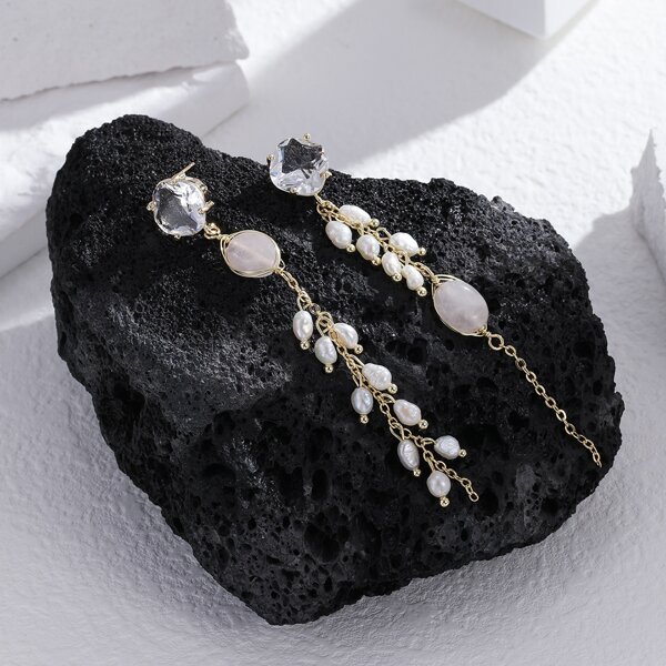 

14K Gold Plated Natural Pearl Decor Drop Earrings, White