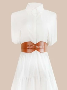 Cinturón ancho con hebilla metálica - Marrón - Ver 3