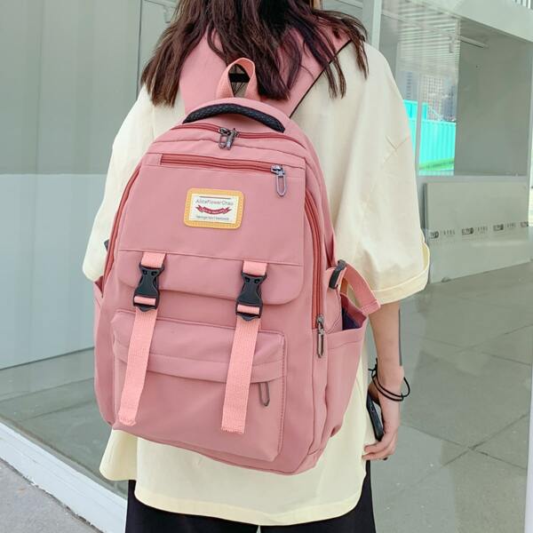 

Letter Graphic Large Capacity School Bag, Pink