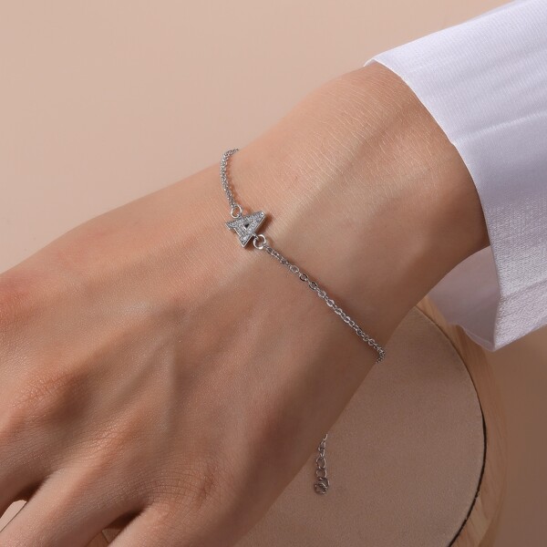 

Zircon Letter Decor Bracelet, Silver