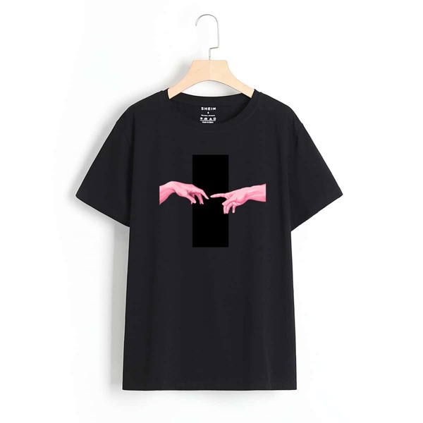 

Men Round Neck Figure Print Tee, Black