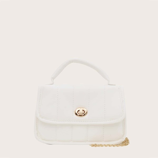 

Girls Quilted Pattern Chain Satchel Bag, White