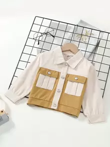 Niñas Cazadora de color combinado con bolsillo con solapa con botón - Multicolor - Ver 1