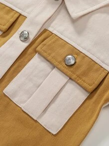 Niñas Cazadora de color combinado con bolsillo con solapa con botón - Multicolor - Ver 3