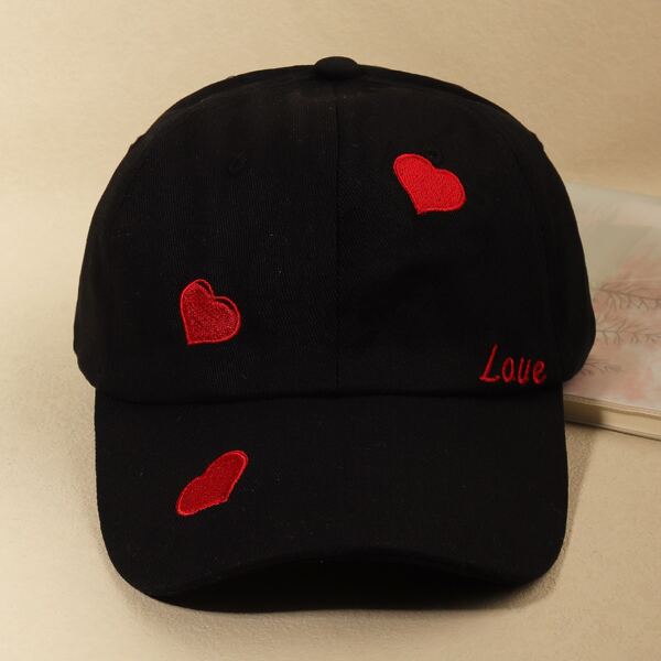 

Heart Embroidery Baseball Cap, Black