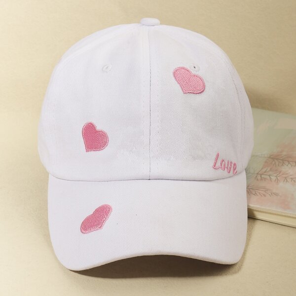 

Heart Embroidery Baseball Cap, White