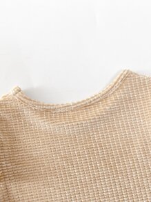 Baby Velvet Ruffle Lettuce Trim Top With Trousers - Khaki - View 6