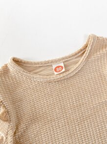 Baby Velvet Ruffle Lettuce Trim Top With Trousers - Khaki - View 5