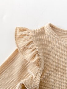 Baby Velvet Ruffle Lettuce Trim Top With Trousers - Khaki - View 3