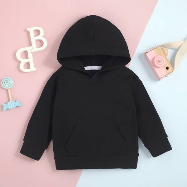 

Baby Solid Kangaroo Pocket Drop Shoulder Hoodie, Black