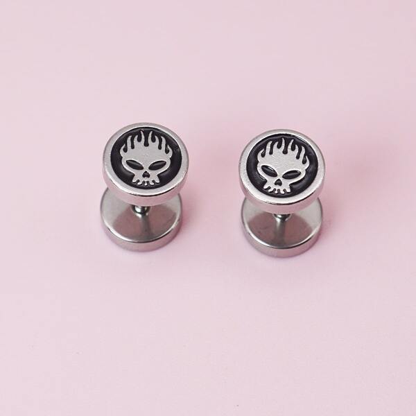 

Men Skull Pattern Earrings, Black and white