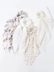4pcs Floral Print Scarf Hair Tie Boho Ponytail Holders Hair Elastics Hair Rubber Bands Scrunchies Hair Rope Elastic Hair Tie - Multicolor - View 1