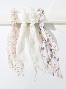 4pcs Floral Print Scarf Hair Tie Boho Ponytail Holders Hair Elastics Hair Rubber Bands Scrunchies Hair Rope Elastic Hair Tie - Multicolor - View 2