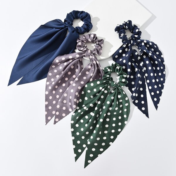 

4pcs Polka Dot Print Scarf Hair Tie, Multicolor