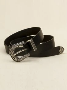 135cm紋理搭扣大碼腰帶 - 黑色 - 查看 3