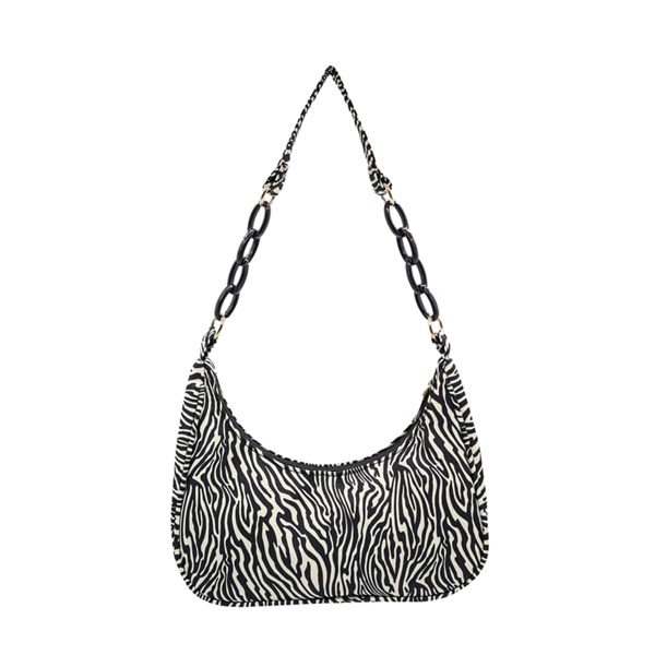 

Allover Zebra Stripe Pattern Shoulder Bag, Black and white