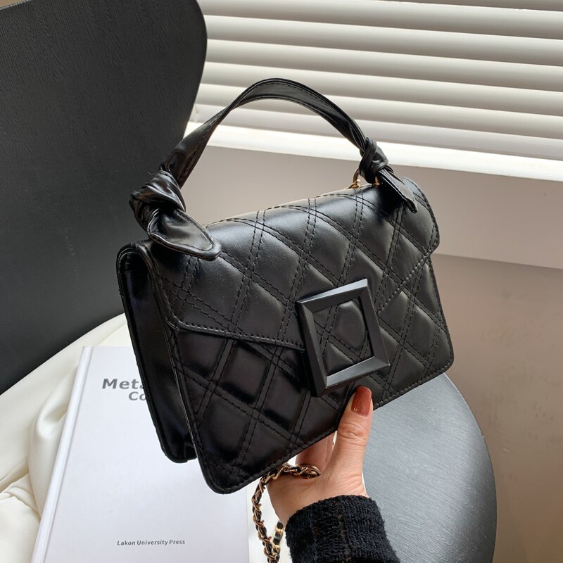 

Quilted Flap Satchel Bag, Black