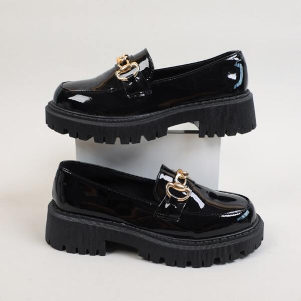 

Metal Decor Wedge Loafers, Black