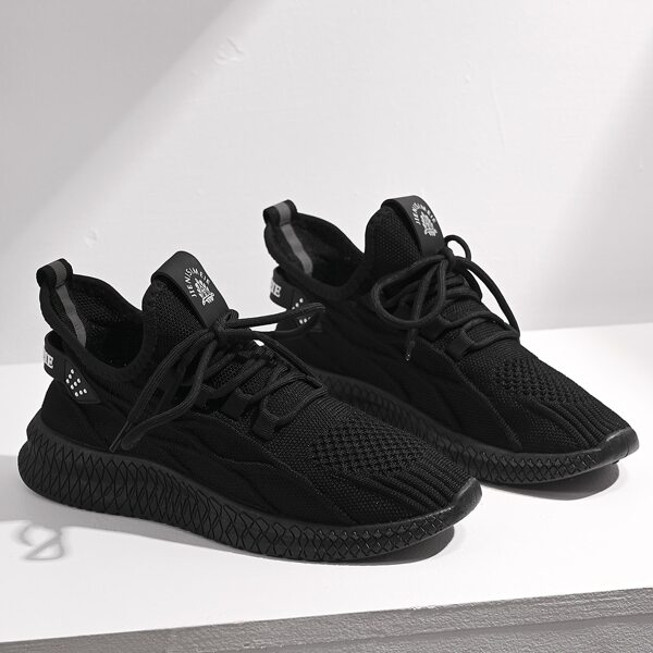 

Letter Patch Breathable Lace-up Front Running Shoes, Black